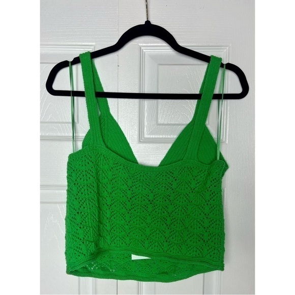 Zara Bright Green Crochet Sweater Knit Bustier V-Neck Crop Top Sz Large Stretch - Picture 8 of 9